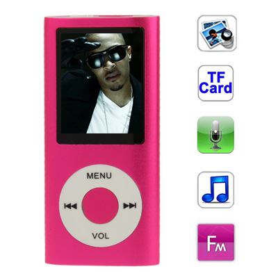 1.8 inch TFT Screen Metal MP4 Player with TF Card Slot, Support Recorder, FM Radio, E-Book and Calendar (Magenta) - Click Image to Close